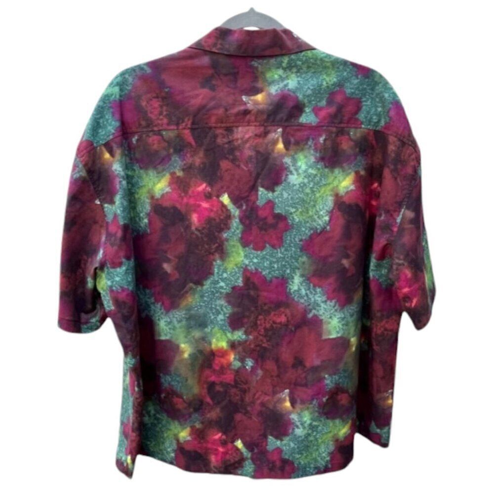 ZARA Men Boxy Relaxed Fit Burgundy Green Floral Short Sleeve Shirt Cotton Medium - Picture 13 of 16